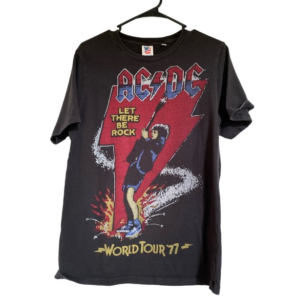 AC DC World Tour 77 JunkFood Band Tee Unisex Size Small Black Graphic T Shirt - Picture 1 of 8